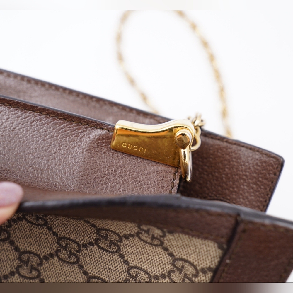 Gucci Beige Monogram Shoulder Bag with Green and Red Web Stripe - Picture 12 of 16